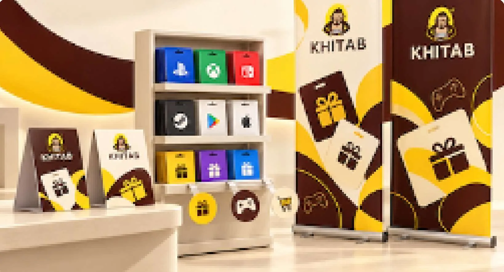 Counter tents, roll-up banners and wobblers concept in a retail setting